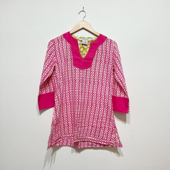Gretchen Scott pink and white geometric cotton swim coverup tunic Size XS - Picture 2 of 3